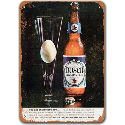 Vintage Metal Sign Eggs in Your Beer Busch Bavarian Beer Bar Tin Signs, Sisoso Plaque Poster Pub Cafe Wall Decor 12x16 inch