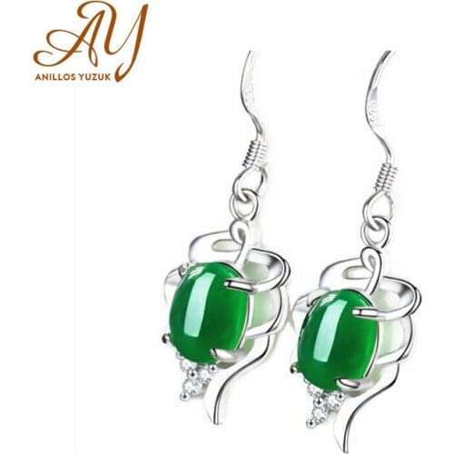 Anillos Yuzuk Vintage 925 Sterling Silver Green Chalcedony Emerald Gemstone Drop Dangle Cocktail Earrings Fine Jewelry Wholesale