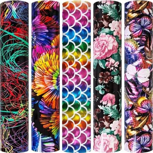 XFX 5 Pieces Flower Pattern Heat Transfer Vinyl Stickers Iron on HTV Cricut Sheet 12 X10" Assorted Colors Butterfly Premium HTV