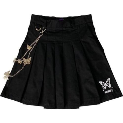 Gothic women skirt Harajuku butterfly embroidery punk style high waist mini skirt street style Korean vintage pleated skirt