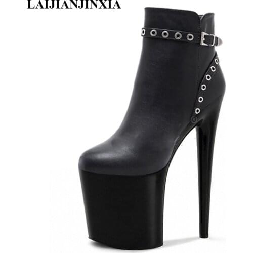 LAIJIANJINXIA New 20 CM Super High Heels Womens Boots Waterproof Platform Fashion Round Toe Ankle Boots Side Zipper Dance Shoes