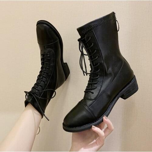 Women Single Boots Zipper decoration fashion cross straps comfortable non-slip square personality trend wild women shoes U23-91