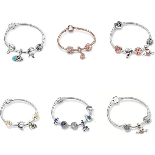 925 Sterling Silver Dazzling Clover Dangle Charm With Crystal Beads Fit Women Pandora Bracelet & Necklace Diy Jewelry