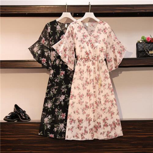 Summer Women Ruffled Short-sleeved Chiffon Dress V-neck High Waist Floral Print Beach Midi Dresses Sexy Vestidos 4251110