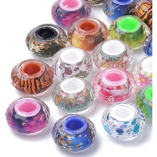 100pcs Resin Large Hole Faceted Rondelle Beads for jewelry making supplies DIY Crafts 13.5~14x7.5~8mm, Hole: 5.5mm F80