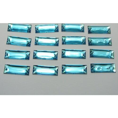 100 Blue Acrylic Flatback Sewing Rhinestone Rectangle Sew on beads 7X19mm mm