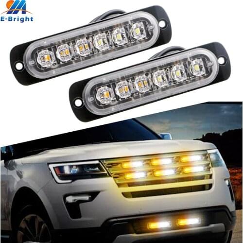 2pcs 12-24V Ultra-thin Emergency Strobe Flash Warning Light Bar Car Truck Van Off Road Vehicle Automotive ATV SUV White Amber