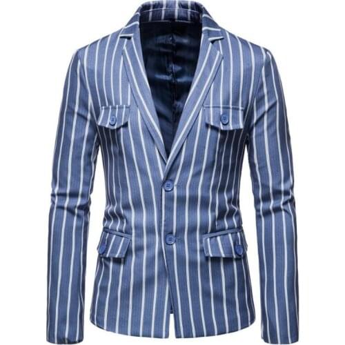 2020 Autumn & Winter New European & American Plus Size Simple Striped Casual Jacket Fashion Wild Men Suit Jacket Free Shipping