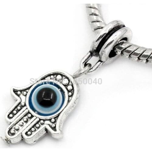 5pcs Hamsa Hand Charm Beads Pendant Fit Pandora European Bracelet Jewelry Making Accessories 30x13mm
