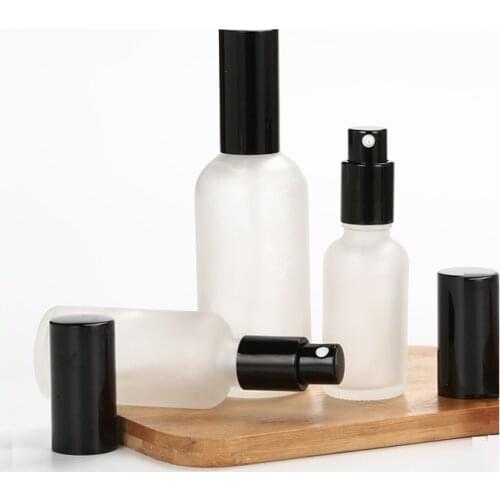50 pcs Glass Spray Bottle Cosmetic Packaging Empty Frost Glass Vial Essence Oil Lotion Pump Bottles 15ml 20ml 30ml 50ml 100ml