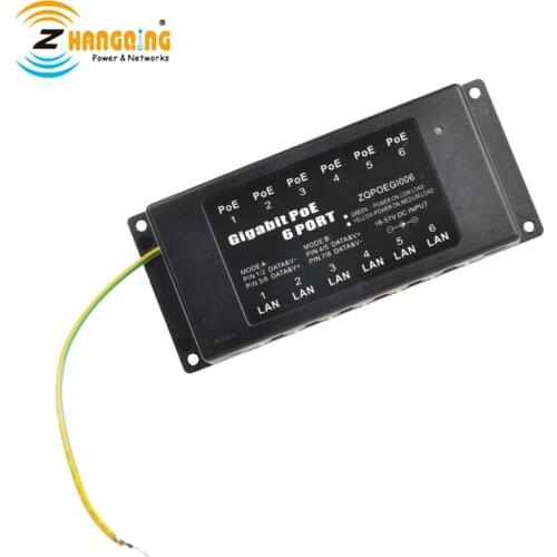 6Port Gigabit PoE Injector Mode A and Mode B together Passive PoE Panel 1000Mbps for IP Camera, Cisco, MikroTik, networking PD
