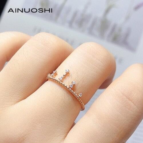 AINUOSHI 18K Gold 0.031 Carat Round Cut Real Natural Diamond Engagement for Women Simple Popular Crown Ring Jewelry Gift