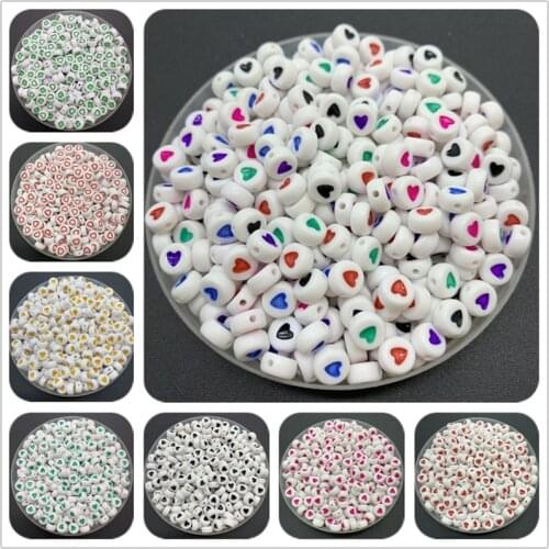 100pcs/Lot 7mm Acrylic Spaced Beads Round Shape Love heart Beads For Jewelry Making DIY Charms Bracelet Necklac Accessories