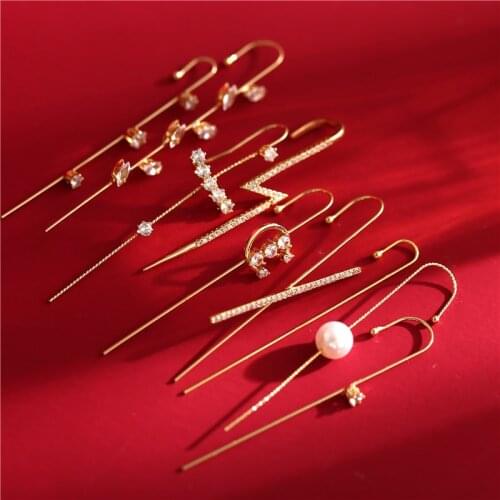 Bohemian Hook Earring Crystal Stud Earrings For Woman Wedding Ear Wrap Crawler Men Lightning Zirconia Earrings Jewelry