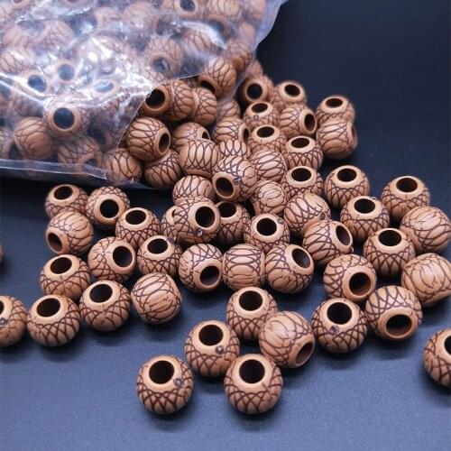 50pcs Plastic Imitation Wood Beads Large Hole Round Retro Craft Bead Jewelry Making Accessories DIY Beading