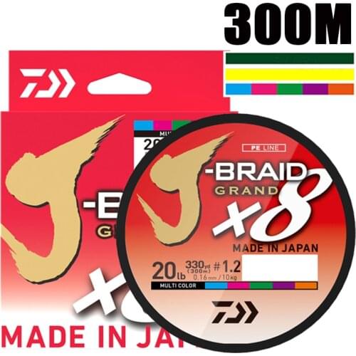 DAIWA J-BRAID GRAND 8 Braided Fishing Line - Length:300m, Diameter:0.1-0.42mm,size:14-100lb Japan PE braided line J-Braid Line