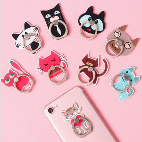 360 Degree Cute Cartoon Animal Colorful Cat Finger Ring Smartphone Stand Holder Mobile Phone Holder Stand For iPhone All Phone
