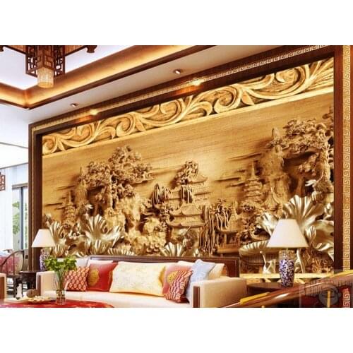 Chinese murals wallpaper 3d mural designs Classical lotus carvings 3d wallpaper modern for living room murals