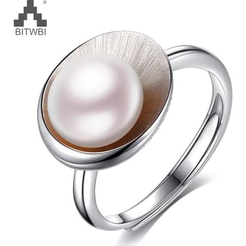 100% 925 Sterling Silver Ring Fashion Pearl Jewelry 9-9.5MM Natural Pearl Open Ring