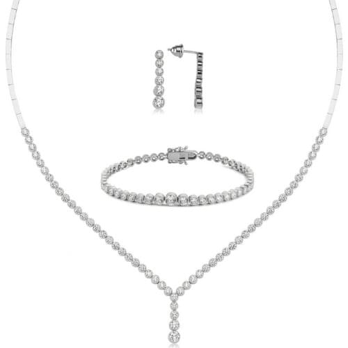 Valori Jewels 9.3 Carat, Zirconia White Round Gemstone, Rhodium Plated, Double Tail Tennis Trio Set