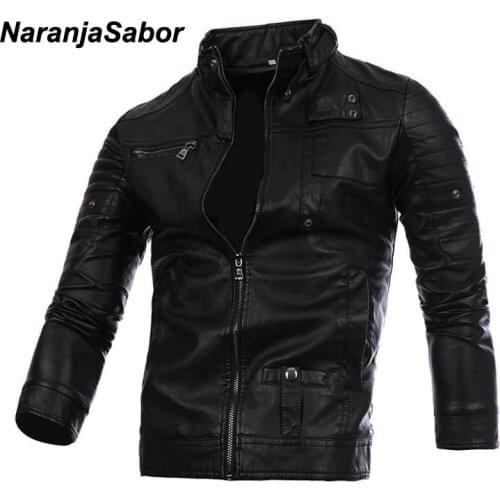 NaranjaSabor Mens Leather Jackets Fashion Motorcycle PU Coat Spring Autumn Casual Male Coats Slim Fit Mens Brand Clothing N489