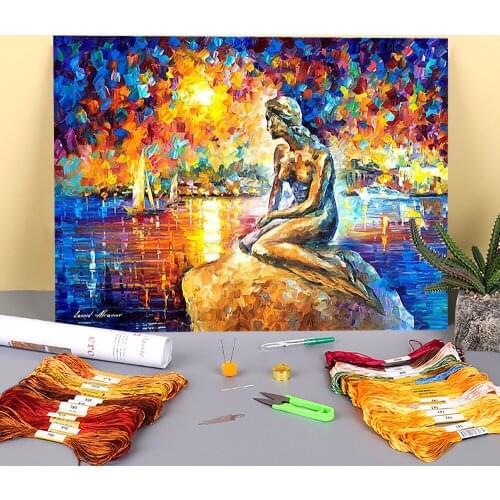 Copenhagen Mermid Pre-Printed 11CT Cross-Stitch Set Embroidery DMC Threads Handiwork Craft Sewing Painting Counted Decor