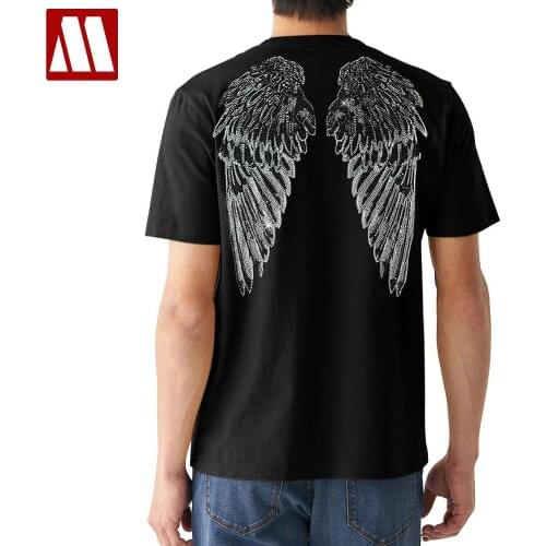 2021 Summer New Arrival Men shining Wing T Shirt Novelty angle Diamonds Tshirt Mans Casual Tees Short Sleeve Hip Hop Streetwear