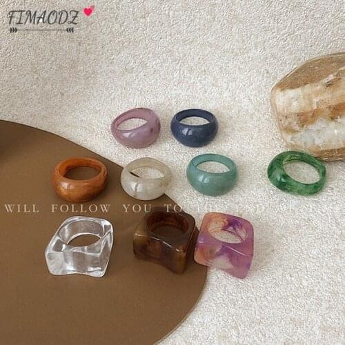 FIMAODZ Colorful Transparent Resin Irregular Ring Marble Pattern Charm Acrylic Rings for Women Girl Jewelry