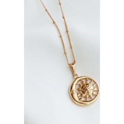 Necklaces Womans Sun Necklace Chain Pendant Jewelry Short Ladies Round Lover Gold Color Trendy European Zinc alloy girl Kolczyki