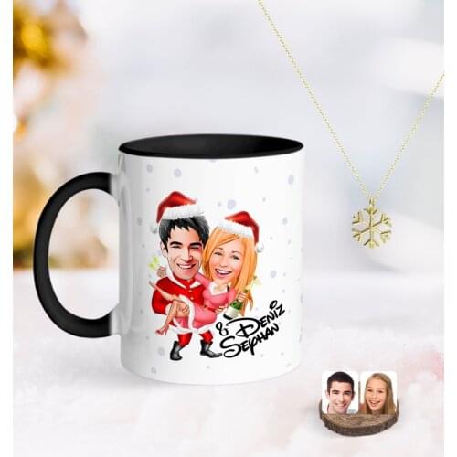 Personalized New Year Valentine Caricature Of Black mug And Snow Them Kolye-2
