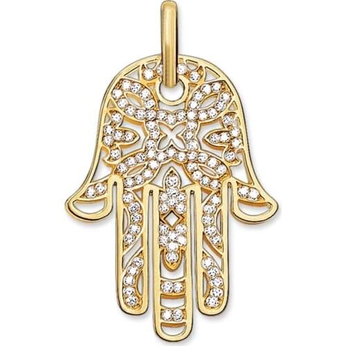 Gold-color Zirconia Fatimas Hand Pendants Fit Chains Necklaces Trendy Religious Big Bergamot Pendant Jewelry Gift for Women Men