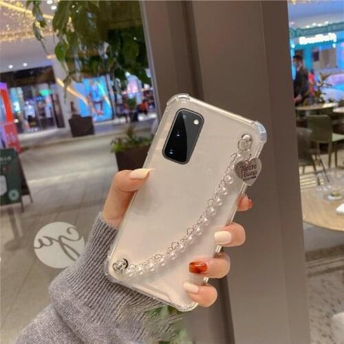 Korea Luxury Transparent Case For SamsungA50 A51 A70 A71 A30 A31 A21S A20S A10S A32 A52 A72 Pearl Love Bracelet Protection Cover