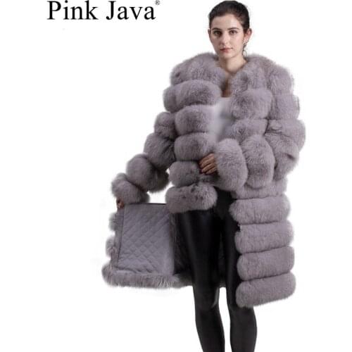 Pink java QC8086 free shipping 2017 new model real fox fur coat alterable fur coat vest long detachable sleeves hight quality