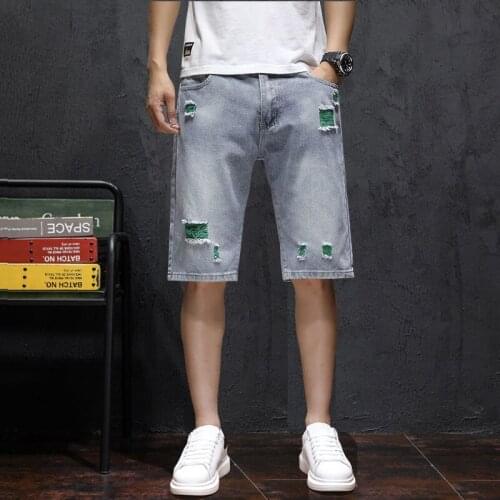 Ripped Denim Summer Shorts Male Loose Plus Fat Plus Size Trendy Cropped Breeches Middle Pants Thin Five Point Pants