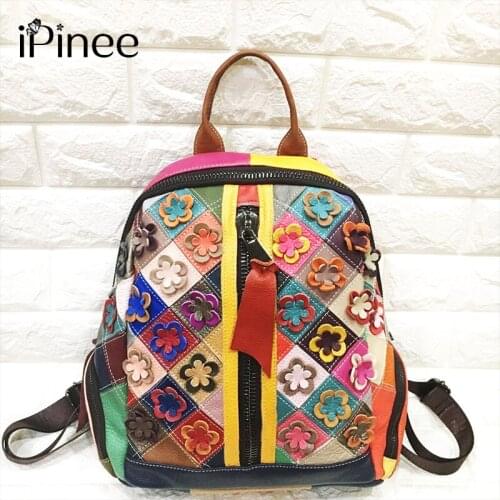 IPinee Vintage Design Flower Patchwork Backpacks For Women Colorful Style Large School Shoulder Bags Female Casual Travel Knapsa