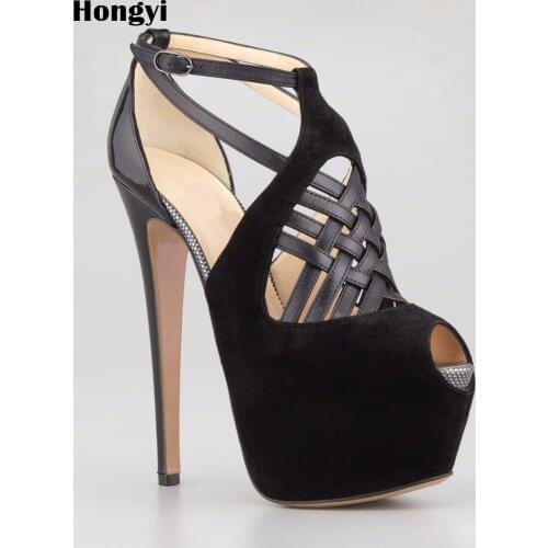 Hongyi Sandalia Salto Alto Grosso Stripper Shoes Sexy Peep Toe High Heels Red Black Platform Sandals High Heels Sandals Women