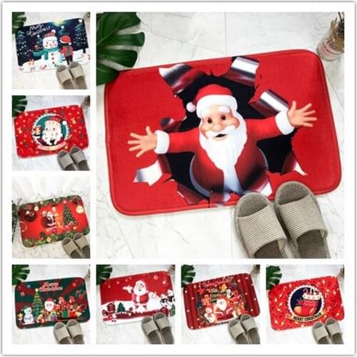 Santa Claus Snowman Printing Flannel Floor Mats Anti-slip Carpet Merry Christmas New Year Decoration Doormat Home Absorbent Rugs