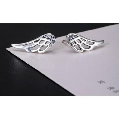 VLA 925 Sterling Silver Retro Punk Angel Earrings Mens And Womens Feather Earrings Creative Fashion Jewelry Accessories