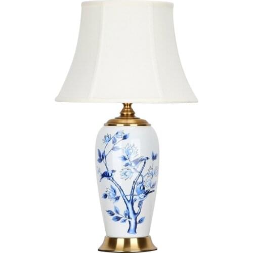 Blue Pattern New Chinese Ceramic Table Lamp Bedside Lamp Living Room Bedroom Retro Hotel Decoration American Style