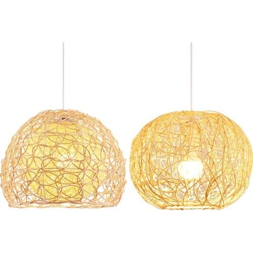 Modern Hand Woven Pendant Lights E27 Rattan Hanglamp for Dining Room Bar Retro Home Decor Loft Led Luminaire Chandeliers