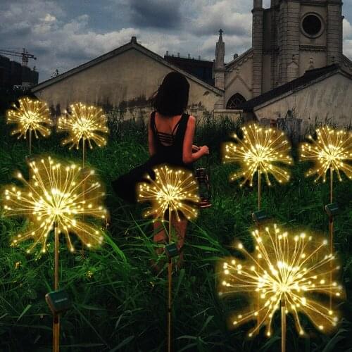 Led Copper Wire Firework String Solar Ground Plug Lawn Decoration Lights Holiday Lights Dandelion Lights