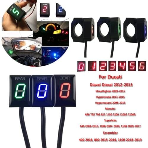 For Ducati 6 Speed LED Gear Digital Display Indicator Motorcycle Light Direct Plug-in Red/Blue/Green Aluminum Alloy Fix Bracket