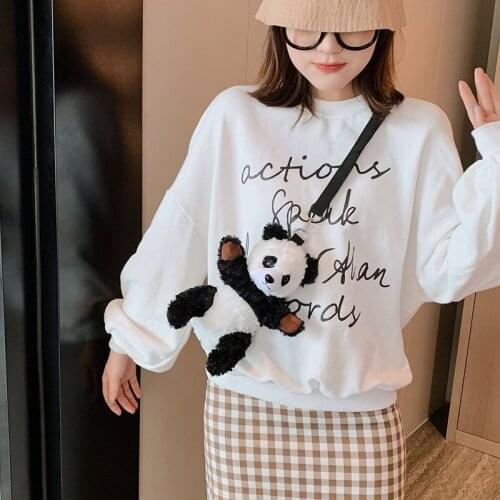 Shaking Voice Network Red New Style Cartoon Cute Panda Doll Chest Bag Womens Shoulder Oblique Plush Backpack Mobile Phone Bag