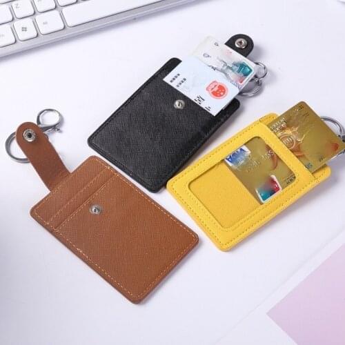 Women Men Business Card Holder with Key Ring Fashion Leather Credit Card Holders Bank ID Holders Badge Child Bus Card Cover Case
