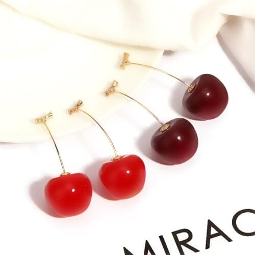 Japan Korean Jewelry Cherry Earrings Women Drop Earrings Sweet Cherries Brincos Line Pendientes long earrings Gifts
