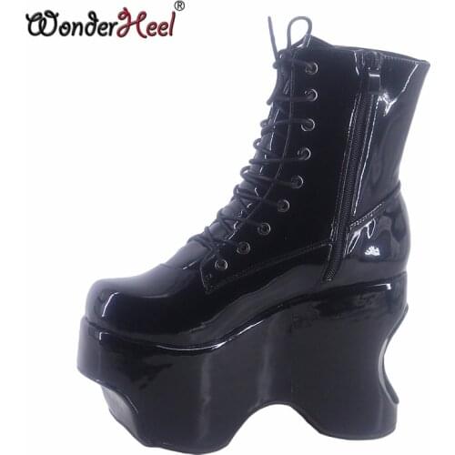 Wonderheel 2021 New Summer 12cm Height increasing Heels Punk Platform Japanese Modern Lacing Up Cosplay Women Ankle Boots