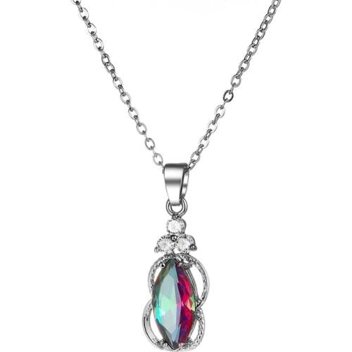 Fashion Choker Women Necklace Jewelry Geometric Water Drop Crystal Statement Pendant Necklace Silver Color Long Chain 2019 New