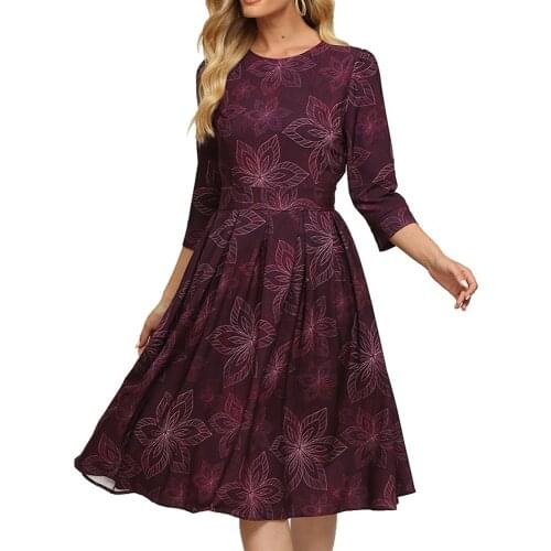 2021 Summer New Fashion Womens Dress Print Slim Long Sleeve O-Neck A-LINE Dresses for Women Party Donsignet