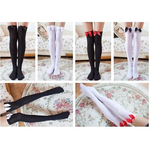 1 Pair Sexy Stockings Women Striped Bow Long Knee High Stockings Japanese Cosplay Knee Printed Stocking White Black Color