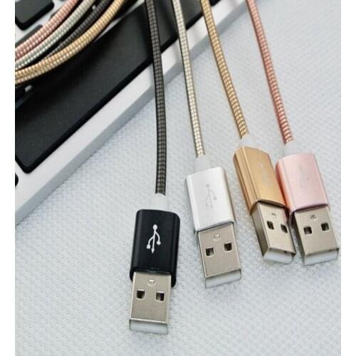 100pcs /lot High quality 1m 3FT stainless steel spring Fast Charge USB cable for iPhone 6 7 8 plus 5s